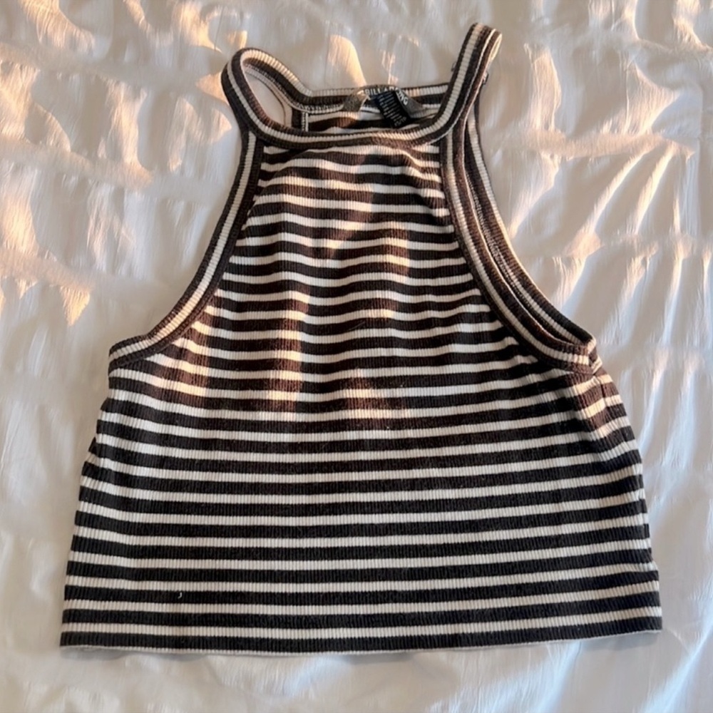 Billabong Black & White Striped High Neck Summer Surf Crop Top